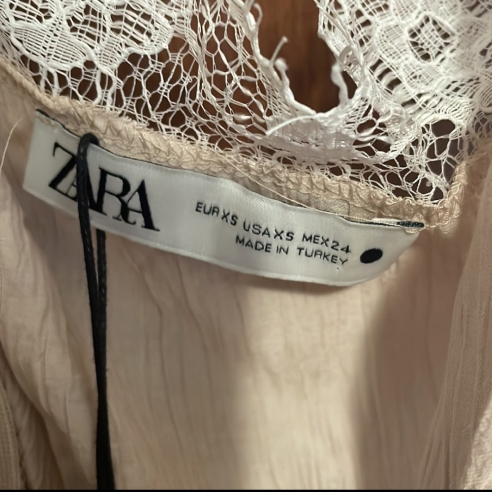ZARA Asymmetrical Blouse Lace Cami Neutral Beige Blogger Fav XS NWT - Picture 3 of 13
